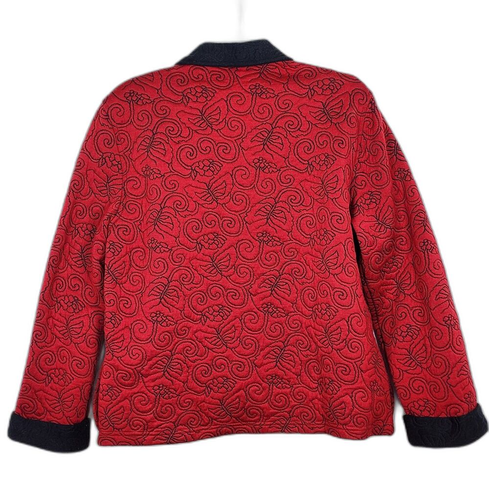 Alfred Dunner Quilted Butterfly Red Zip Up Jacket Size 14 - Picture 2 of 11